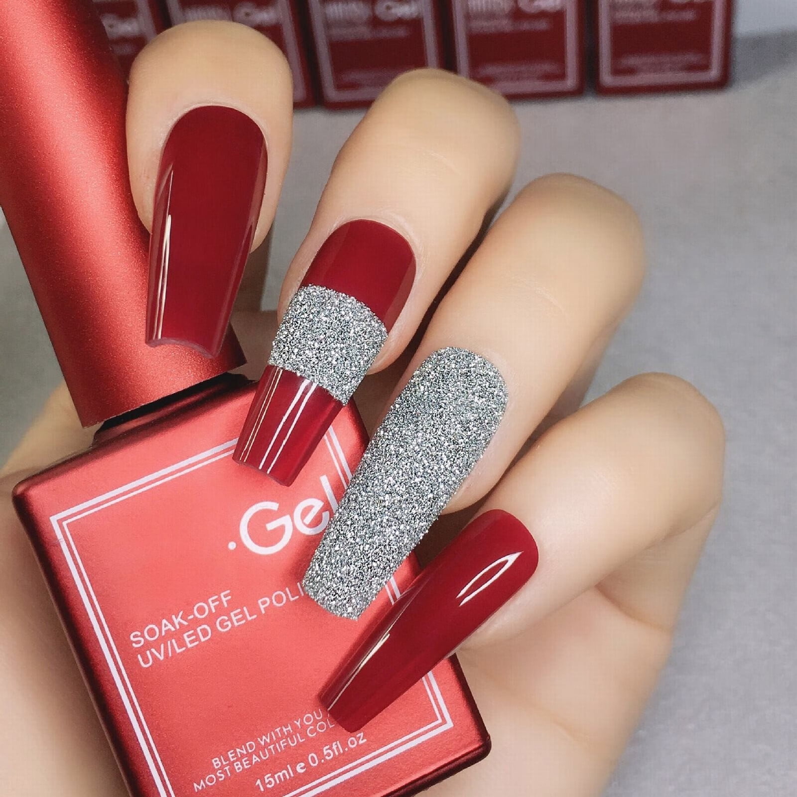 Female Hands with Red Nail Design. Glitter Red Nail Polish Manicure Stock  Photo - Image of manicure, fashion: 229149318